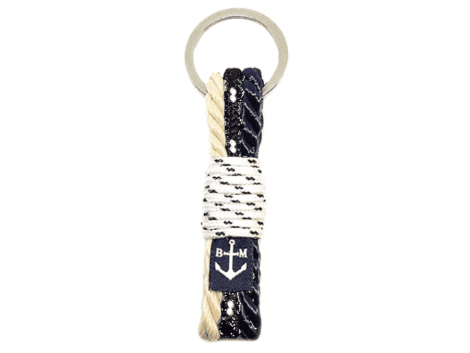 Twisted Rope Handmade Keychain – Classic / Dark Blue / White by Bran Marion