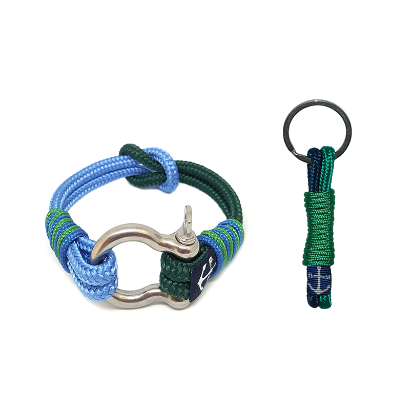 Bran Marion Hues of Blue and Green Nautical Bracelet and Keychain