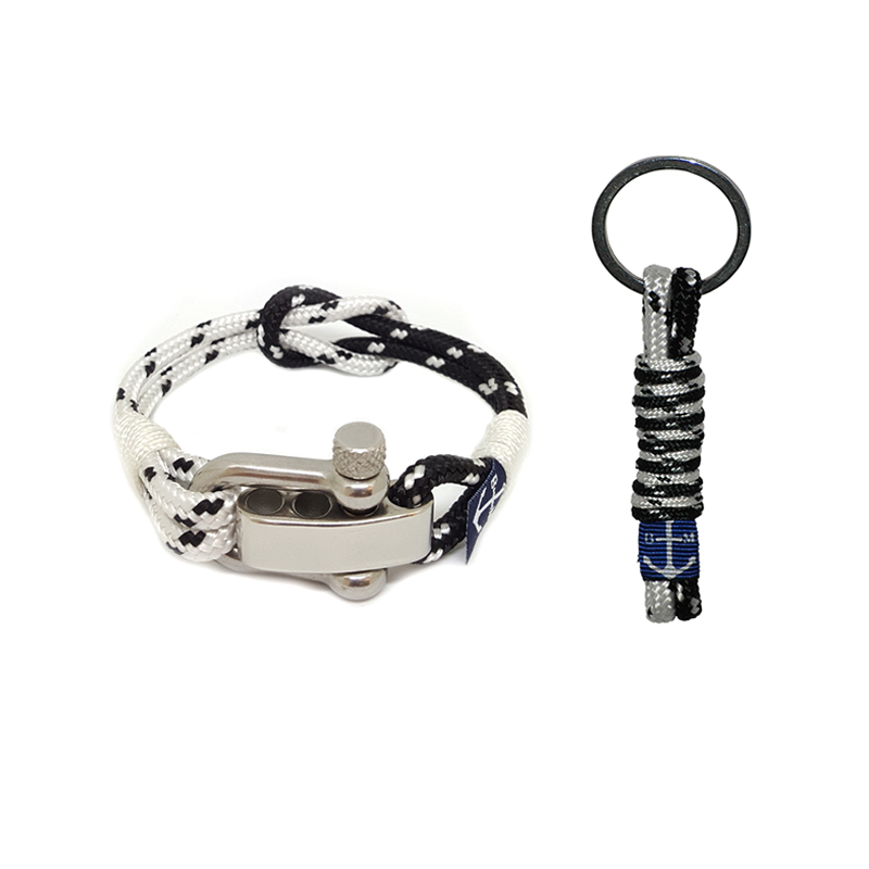 Adjustable Shackle Black and White Nautical Bracelet & Keychain