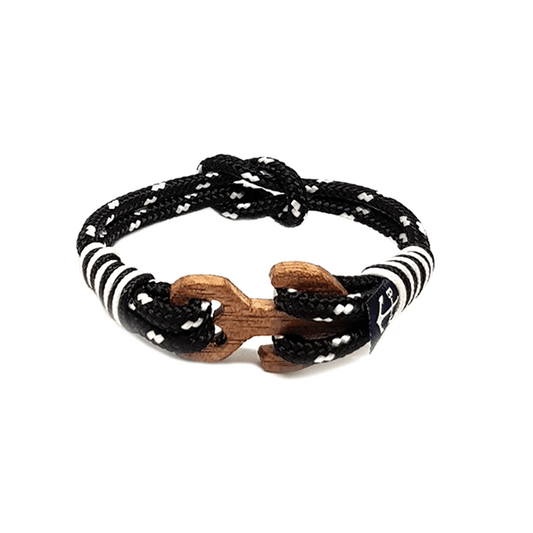 Black Reef Knot Wood Anchor Nautical Bracelet