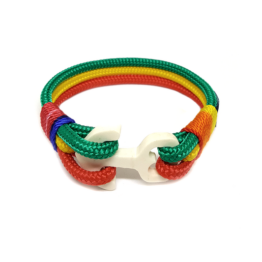 Green, Yellow and Red Wood Anchor Nautical Anklet
