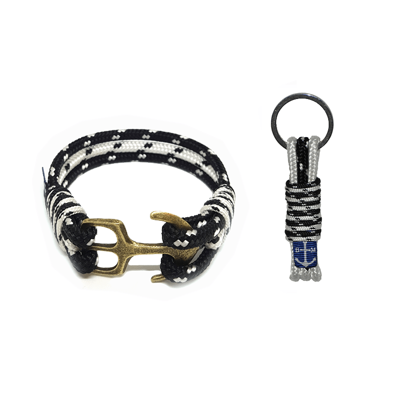 Dotted Black-White Rope Nautical Bracelet & Keychain