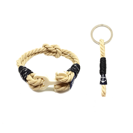 Classic Rope and Black Cord Nautical Bracelet & Keychain