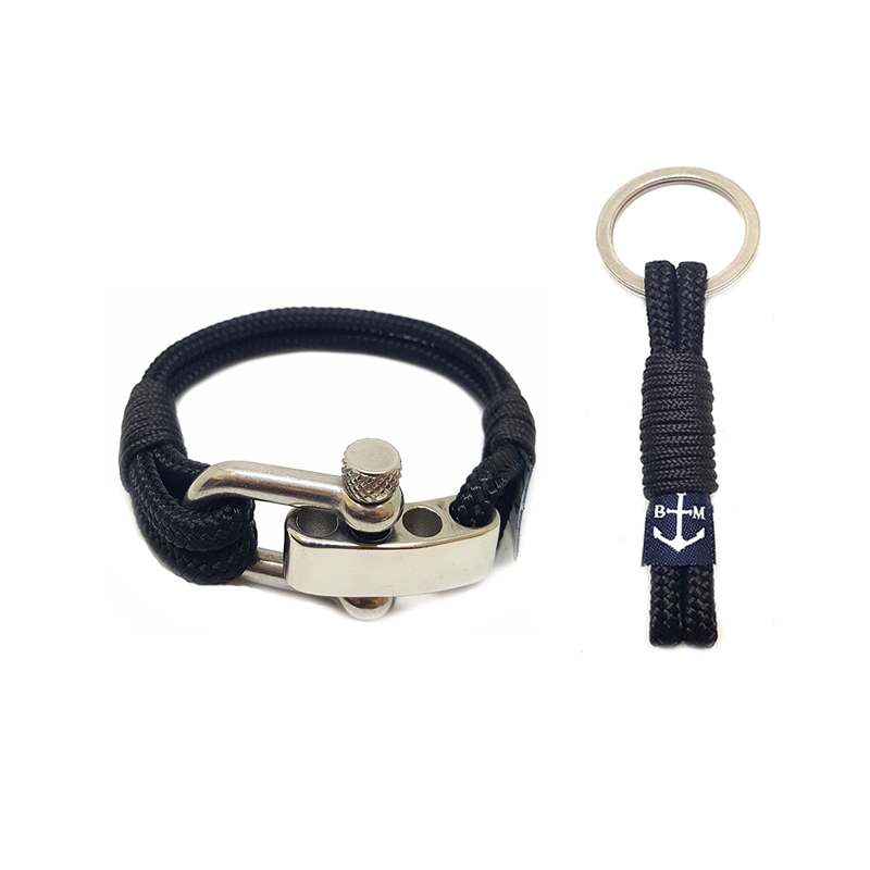 Adjustable Shackle Black Nautical Bracelet & Keychain