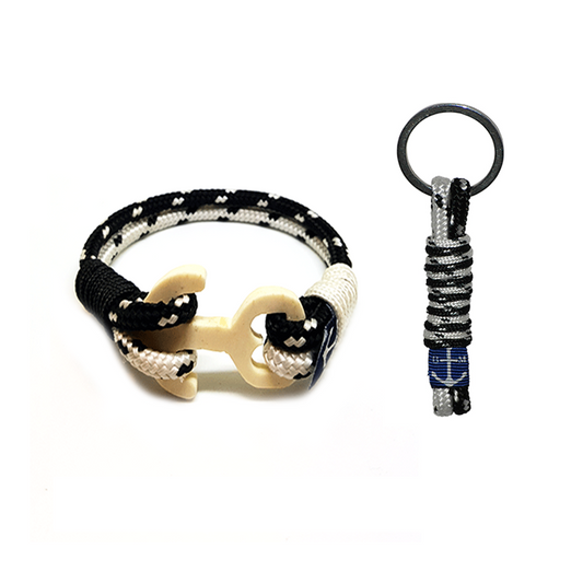 Hand Carved Wood Anchor Nautical Bracelet & Keychain