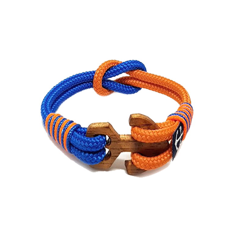 Blue and Orange Wood Anchor Nautical Anklet