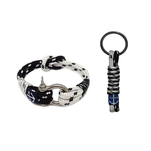 Black and White Dotted Nautical Bracelet & Keychain