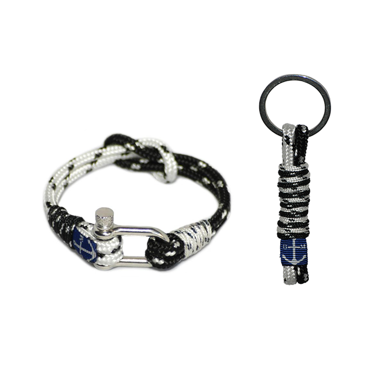 Black Dots and White Nautical Bracelet & Keychain