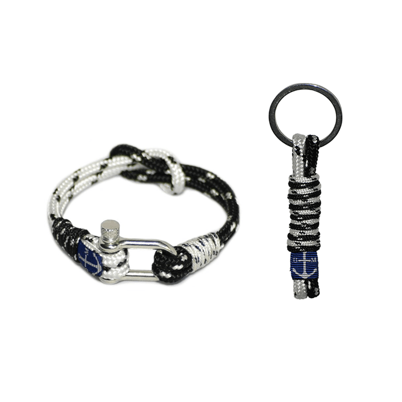 Black Dots and White Nautical Bracelet and Keychain