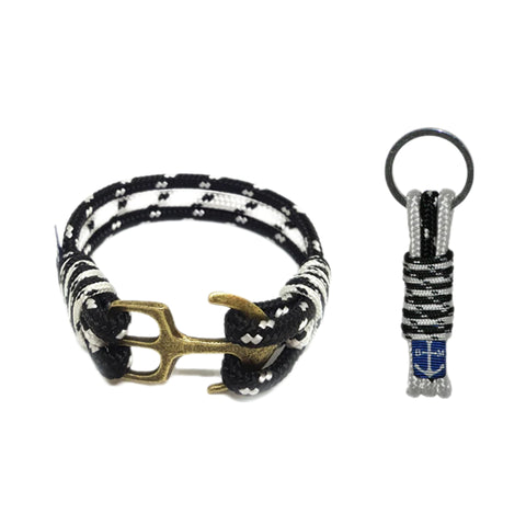 Bran Marion Dotted Black and White Triple Rope Nautical Bracelet and Keychain